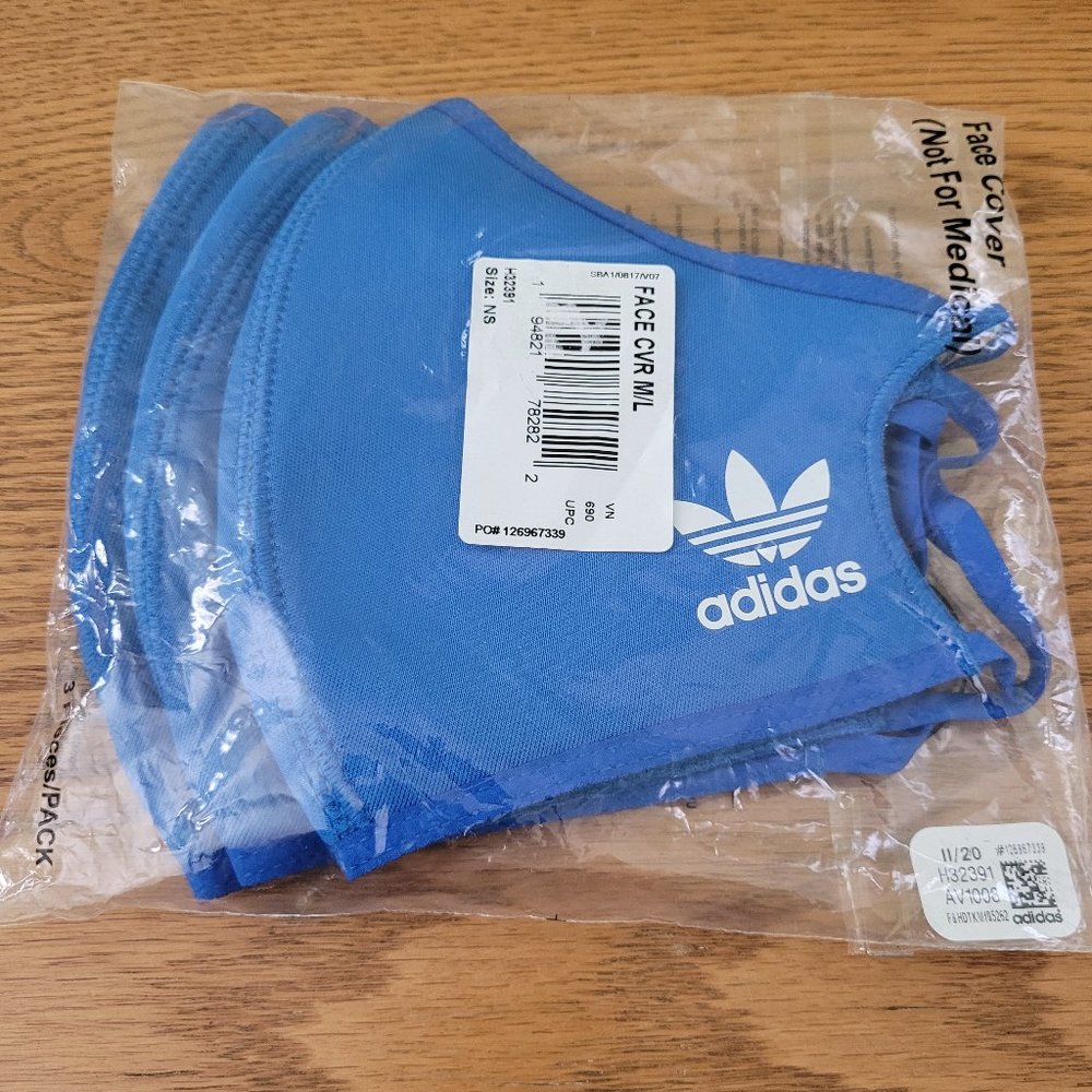 New Adidas Trefoil Non medical Face Cover Blue 3 pieces